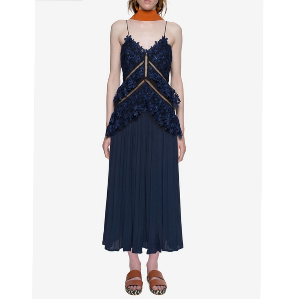 Self-Portrait Navy Lace Double Peplum Midi Dress